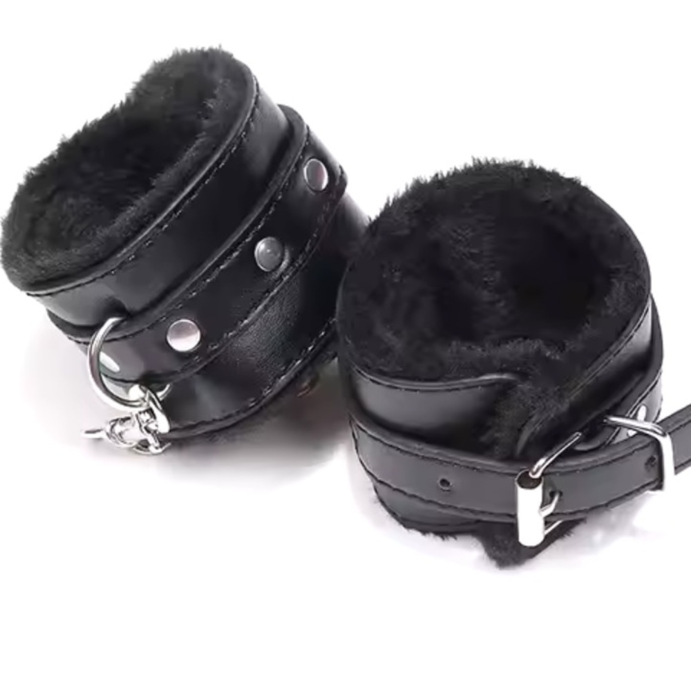 PU leather handcuffs black cosplay sexy plush fleece adjustable ankle cuffs NWT
